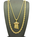 Pendant with 3mm 24" Rope Chain and 6mm 30" Rope Chain Necklace in Gold-Tone