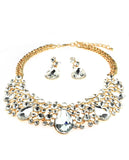 Dangling Teardrop and Marquise Clear Stone Crescent Necklace and Earrings Set in Gold-Tone