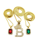 Dual Colored Gemstone with Tilted Crown on Initial B Pendant Set w/ Chain Necklace