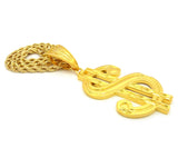 Large Gold-Tone Dollar Sign $ Pendant with 8mm 30" Rope Chain Necklace in Gold-Tone