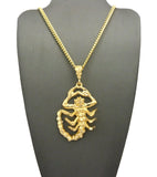 Polished Scorpion Pendant w/ 4mm 24" Cuban Chain Necklace in Gold-Tone