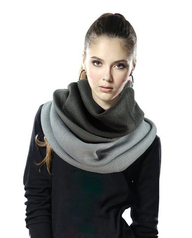 Exclusive Two Tone Winter Pullover Loop Cowl Tube Scarf
