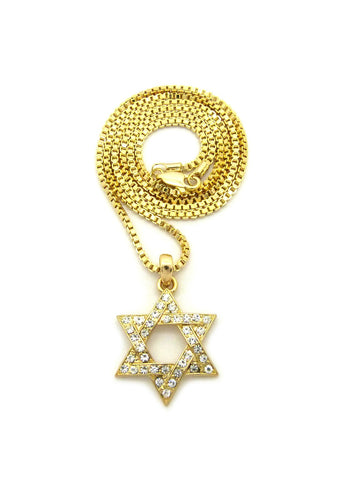 Stone Stud Star of David Micro Pendant with Chain Necklace