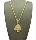 Stone Stud Ace of Spades Pendant with Chain Necklace