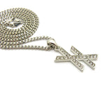 Stone Stud Double X Pendant w/ 3mm 24" Cuban Chain Necklace