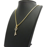 Stone Stud Lever Lock Key Micro Pendant w/2mm 24" Box Chain Necklace