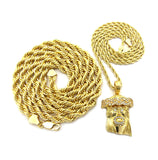 Pendant with 3mm 24" Rope Chain and 6mm 30" Rope Chain Necklace in Gold-Tone