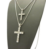 Stone Stud Single Row Cross Pendant Set w/Box Chain Necklaces