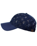 C.C Women's Floral Lace Panel Vented Adjustable Precurved Baseball Cap Hat