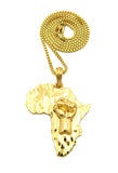 Power Fist on Africa Pendant with Chain Necklace