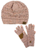 C.C Colorful Confetti Cable Knit Beanie and Anti-Slip Touchscreen Gloves Set