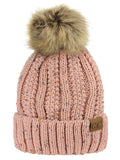 C.C Thick Cable Knit Faux Fuzzy Fur Pom Fleece Lined Skull Cap Cuff Beanie