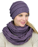 C.C Unisex Soft Stretch Chunky Cable Knit Beanie and Infinity Loop Scarf Set
