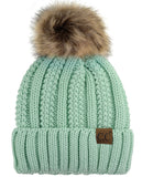 C.C Thick Cable Knit Faux Fuzzy Fur Pom Fleece Lined Skull Cap Cuff Beanie