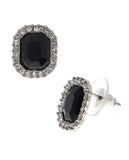 Women's Fashion Rectangle Black Stone Stud Earrings in Silver-Tone