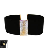 Women's Elastic Choker Rhinestone Center Necklace and Ball Earring Set in Gold-Tone