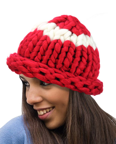 Two Tone Single Strip Handmade Big Loop Helsinski Hat Beanie