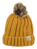 C.C Kids' Children's Cable Knit Faux Fuzzy Fur Pom Fleece Lined Cuff Beanie