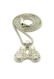 Rhinestone Studded Mini Box Gloves Pendant with 2mm 24" Box Chain Necklace in Silver-Tone