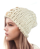 NYfashion101 Wood Button Accent Handmade Big Loop Winter Knit Beanie Hat