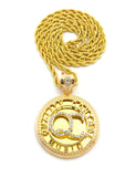 Stone Stud Encircled QC Initials on Mirror Pendant w/5mm 36" Rope Chain Necklace, Gold-Tone