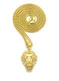 Stone Stud Mane Lion Head pendant Chain Necklace, Gold-Tone