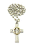 Gold-Tone Veritas Aequitas Pendant 6mm 30" Bead Chain Necklace in Silver-Tone