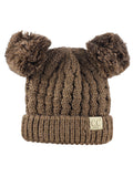 C.C Kids' Children's Cable Knit Double Ear Pom Cuffed Beanie Cap Hat