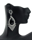 Dazzling Chandelier Teardrop Black Stone Dangling Earrings in Black