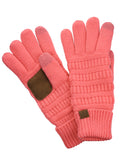 C.C Unisex Cable Knit Inner Lined Anti-Slip Touchscreen Texting Gloves