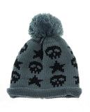 NYfashion101 Two Tone Handmade Skull & Star Knitted Pom Pom Beanie Hat