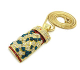 Colored Stone Stud Pill Bottle pendant w/4mm 36" Franco Chain, Gold-Tone