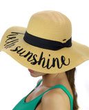 C.C Women's Paper Weaved Beach Time Embroidered Quote Floppy Brim Sun Hat