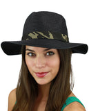 C.C Teardrop Dent Paper Woven Panama Sun Beach Hat with Camouflage Band
