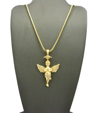 Stone Stud Baby Halo Angel Pendant w/ Chain Necklace