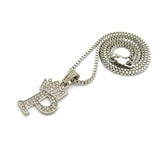 Unisex Stone Stud Tilted Crown Letter Initial Micro Pendant 2mm Box Chain Necklace, 20", P