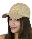 C.C Paper Straw Weaved Panel Precurved Suede Feel Brim Baseball Cap Hat