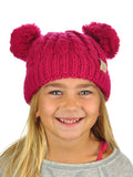 C.C Kids' Children's Cable Knit Double Ear Pom Cuffed Beanie Cap Hat