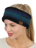 C.C Women's Multicolored Stretchy Knit Black Sherpa Lined Ear Warmer Headband