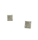 5 Stone Row Square Kite Stud Magnetic Earrings in Silver-Tone