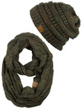 C.C Soft Stretch Colorful Confetti Cable Knit Beanie and Infinity Loop Scarf Set