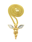 Dusted Extended Wing Pray Angel Pendant w/ Chain Necklace