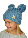 C.C Kids' Children's Cable Knit Double Ear Pom Cuffed Beanie Cap Hat