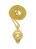 Stone Stud Mane Lion Head pendant Chain Necklace, Gold-Tone