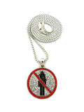 Red Stone Stud Border Mini Rapper Monster Logo Pendant w/ 24" Chain Necklace