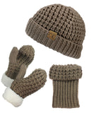 NYfashion101 Exclusive Thick Braided Cable Knit Boot Cuff, Beanie & Mitten Set