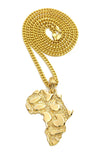 Nugget Africa Continent Pendant with 3mm 24" Cuban Chain Necklace, Gold-Tone