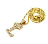 Unisex Stone Stud Tilted Crown Letter Initial Micro Pendant 2mm Box Chain Necklace, 20", L