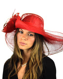 NYFASHION101 Kentucky Derby Enlarged Sheer Floral Accent Sinamay Dress Hat