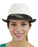 C.C. Unisex Camouflage Band and Brim Weaved Fedora Trilby Hat